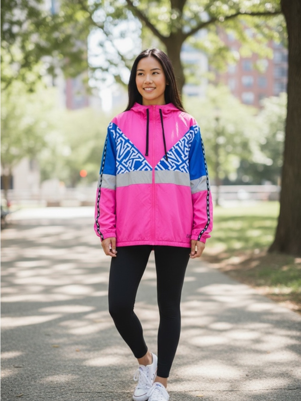 PINK Victoria's Secret Pink, Blue & Gray Hooded Sherpa Lined Windbreaker Jacket - Picture 10 of 10